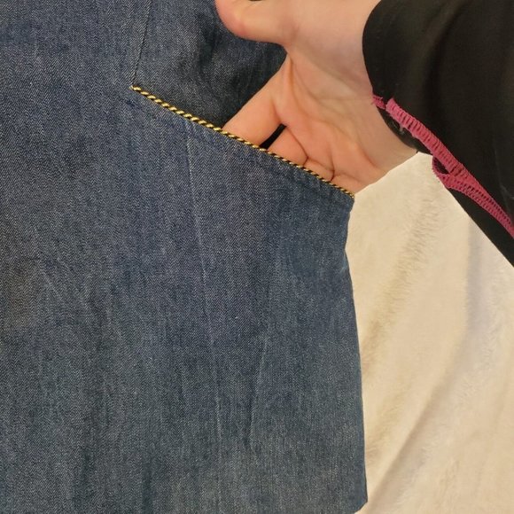 Vintage 80s 90s Denim Jean Western Studded Jacket Gold Floral Shoulders - Picture 4 of 8